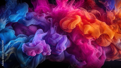 Colorful smoke on a black background, generated by AI