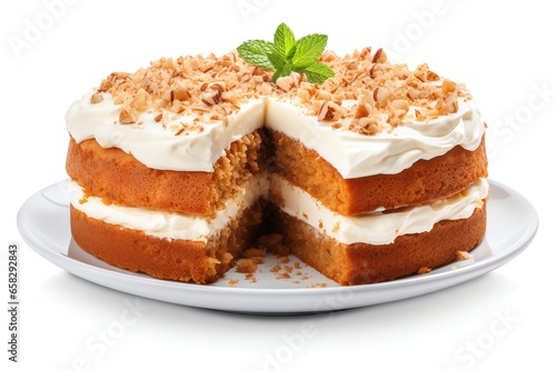 Carrot cake isolated on white background photo