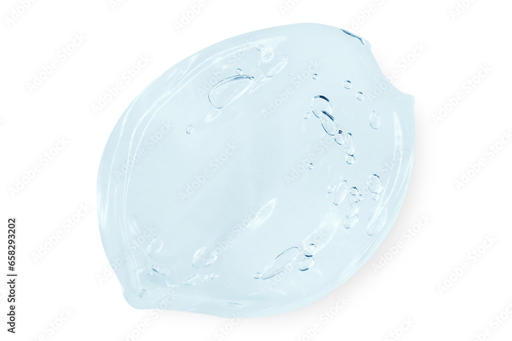 A large smear or drop of a clear blue gel, serum. On an empty transparent background. A large smear or drop of a clear blue gel, serum. On an empty transparent background.