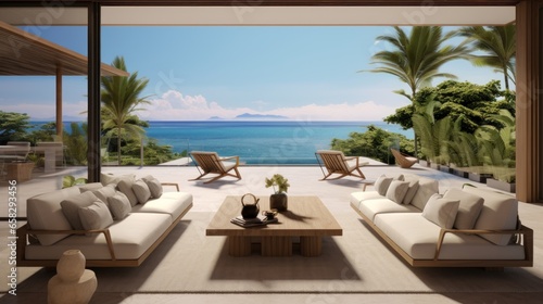 Envision a modern villa nestled along the coast  offering a tranquil and scenic retreat with panoramic ocean views