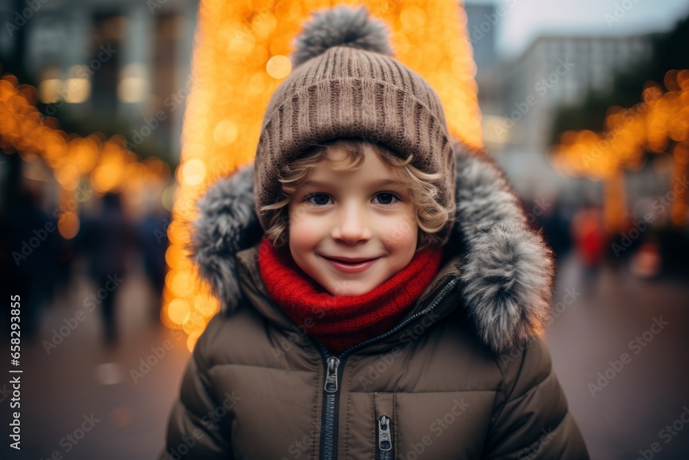 Adorable little boy on Christmas market in Vilnius, Lithuania Adorable little boy on Christmas market in Vilnius, Lithuania