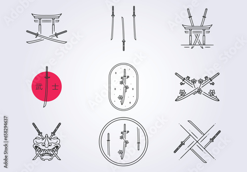 set bundled katana samurai iconic symbol logo vector illustration design