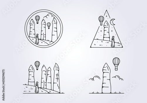 set of cappadocia logo outline vector illustration design, bundle of goreme cape town iconic symbol