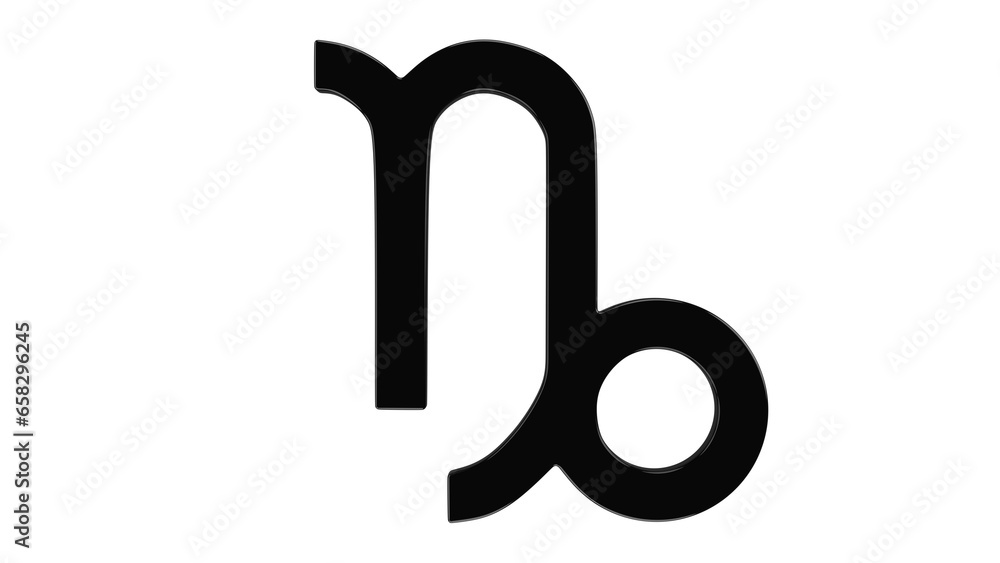 Black zodiac symbol of Capricorn isolated on transparent and white background. Horoscope concept. 3D render - obrazy, fototapety, plakaty 