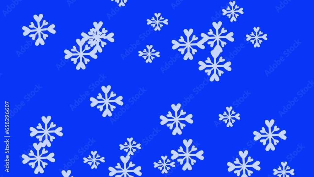Snowflakes 2d  animation. Winter motion background. Blue screen. Looped video
