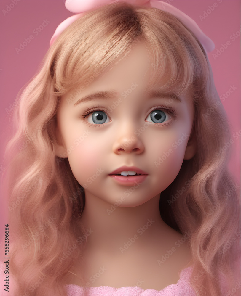 Adorable Little Girl Expressing Surprise on a Pink Background. generative AI Adorable Little Girl Expressing Surprise on a Pink Background. generative AI
