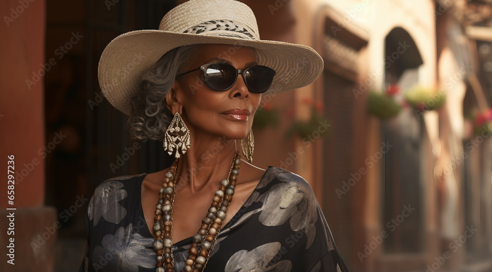 Obraz premium Stylish older black woman in San Miguel De Allende