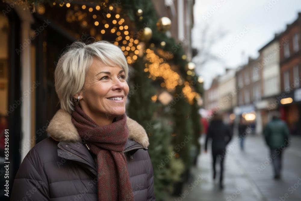 Portrait of smiling mature woman on Christmas market in London, UK Portrait of smiling mature woman on Christmas market in London, UK
