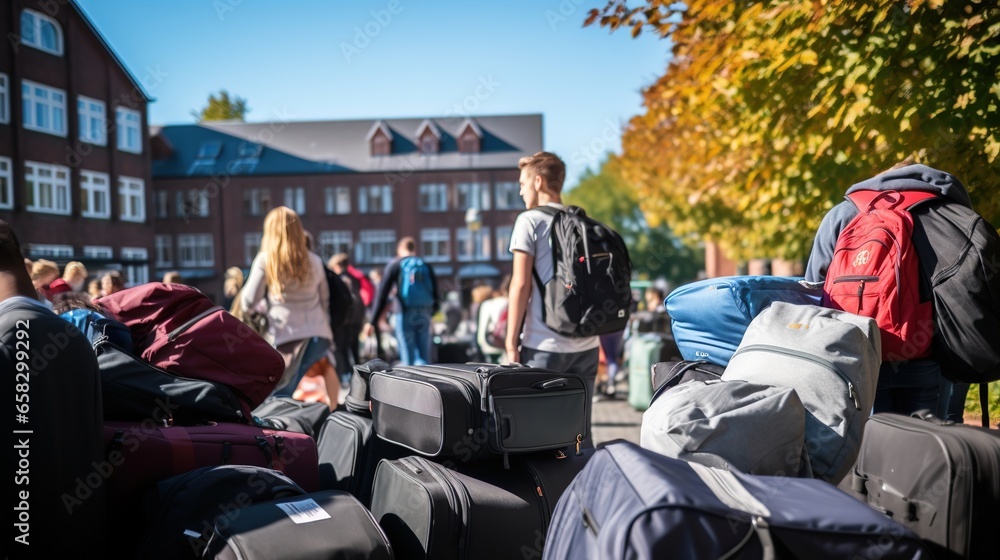 Naklejka premium Educational Institutions: Young people who are moving their personal belongings into dormitories, colleges, universities.