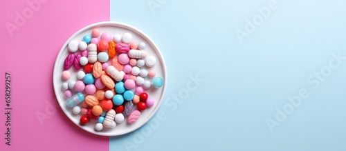 Top view of brain taking medication illustrating mental health concept photo
