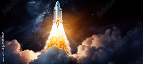 Rocket taking off launches investment growth Small business owners starting out Corporate business planning, technology to achieve success goals, Entrepreneurship, network connection, digital world