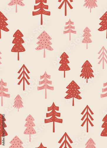 winter Christmas holiday pattern of Christmas trees in pink