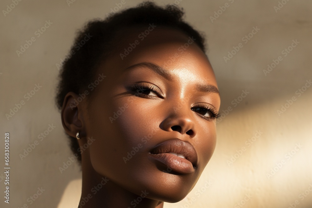 Portrait of a Beautiful african american woman with dark skin and natural make-up Portrait of a Beautiful african american woman with dark skin and natural make-up