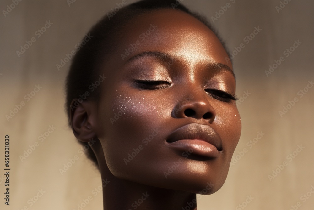 Portrait of a Beautiful african american woman with dark skin and natural make-up Portrait of a Beautiful african american woman with dark skin and natural make-up