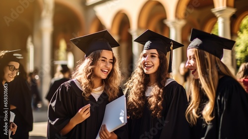 Educational: Group of friends studying at university doing activities together, graduating, graduating, receiving a certificate, college, university, starting education.