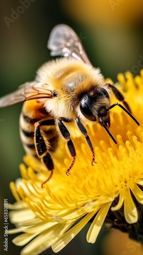 Microcosm of nature: a bee on a flower in a macro photo