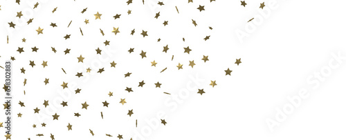 XMAS stars. Confetti celebration, Falling golden abstract decoration for party, birthday celebrate, © vegefox.com