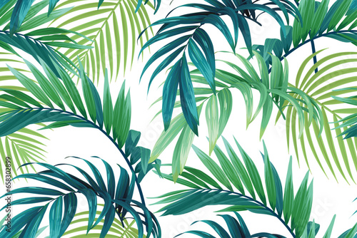 Summer tropical seamless pattern with palm leaves. Textile floral fashion design  vector illustration.