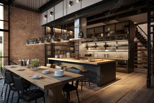 A loft-style restaurant, where industrial aesthetics blend seamlessly with fine dining. Exposed beams and brick walls create an intimate ambiance, while chic tables offer an elegant dining experience. © Hope