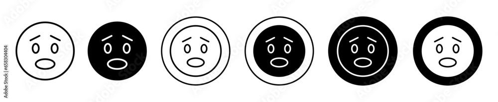 Fototapeta premium Fearful Face emoticon icon. Stressed or shocked social media chat emoji symbol set. depressed and worried facial expression emoticon vector sign. Fearful face with confusion line logo