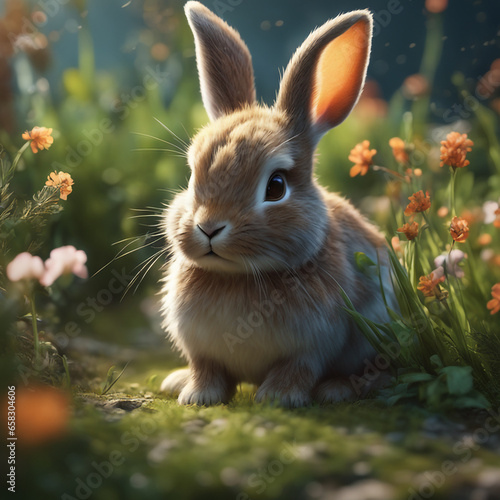 Photo of cute gray rabbit in the forest