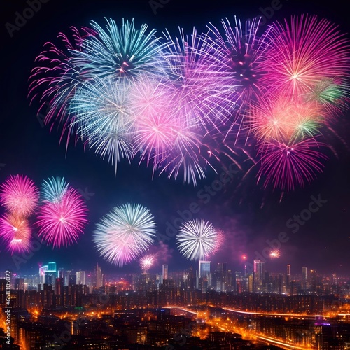 the Fireworks over the big city new year celebrating generative ai illustration art