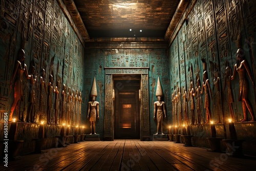 Egyptian hieroglyphs on the wall. Generative AI