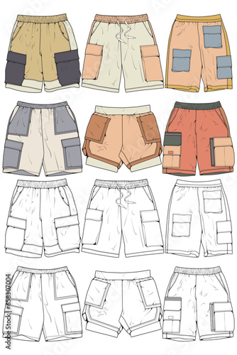 Modern Short pants coloring drawing vector, Modern short pants in a sketch style, training template vector, vector Illustration.