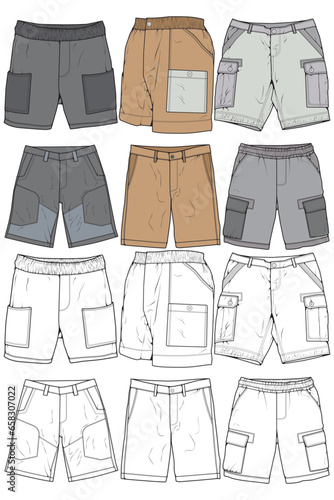 Modern Short pants coloring drawing vector, Modern short pants in a sketch style, training template vector, vector Illustration.
