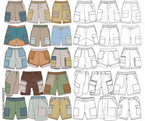 Modern Short pants coloring drawing vector, Modern short pants in a sketch style, training template vector, vector Illustration.