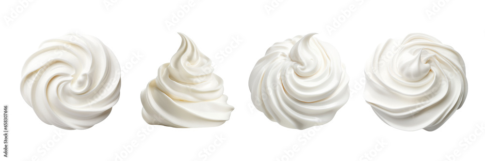 Set of whipped cream isolated on a transparent or white background in the top view
