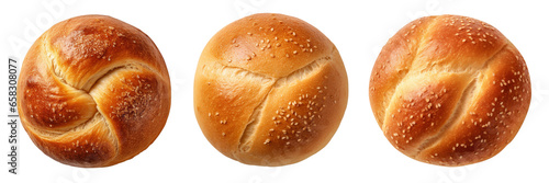 Set of bread bun is isolated on a transparent or white background in the top view