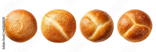 Set of bread bun is isolated on a transparent or white background in the top view