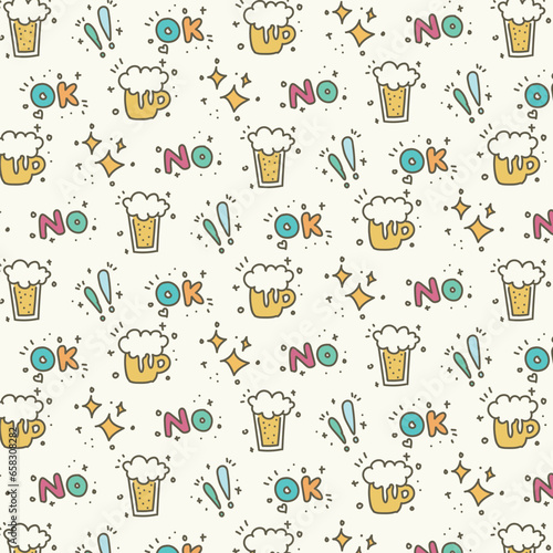 Cute hand drawn seamless pattern with beer. Vector illustration. Doodle style

