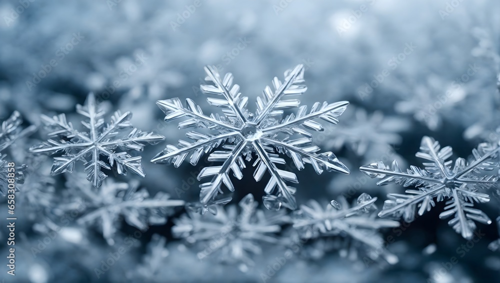 Aesthetic macro of snowflake, winter background, snow banner with copy space text, xmas template Aesthetic macro of snowflake, winter background, snow banner with copy space text, xmas template
