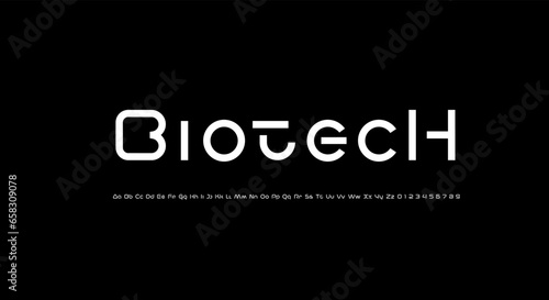 Virtual cyber font, digital alphabet made space future design, lowercase and uppercase Latin letters A-Z and Arab numerals 0-9 trendy style, vector illustration 10EPS