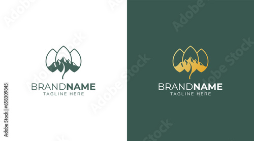Mountain leaf logo icon. Nature landscape logo design vector