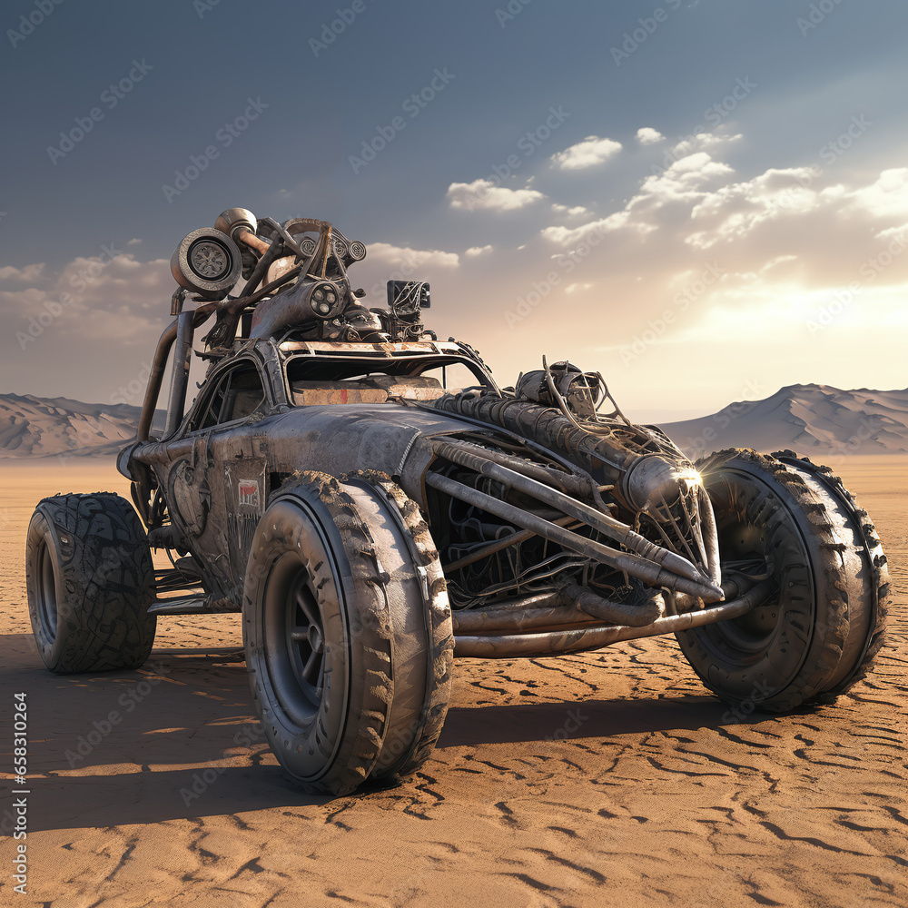 Fototapeta premium rusty vintage car isolated in the desert
