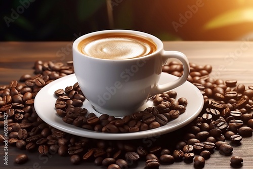 Java Delight Image of Coffee Cup with Seeds Generative AI