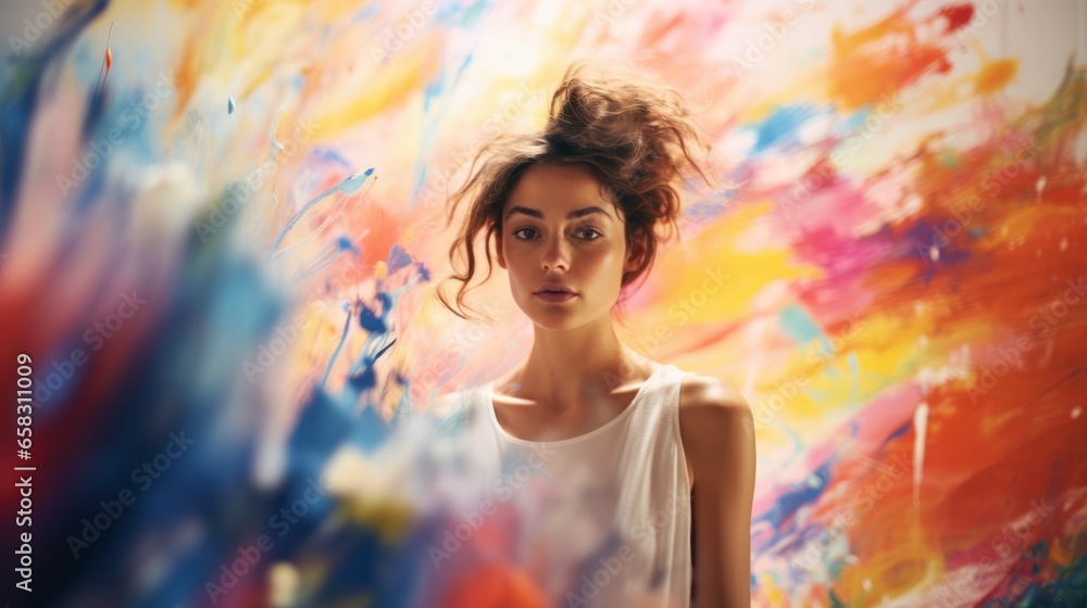 Artist lost in thought surrounded with paint Artist lost in thought surrounded with paint