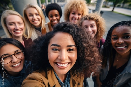 Multicultural happy people taking group selfie portrait in the office, diverse people celebrating together, Happy lifestyle and teamwork concept