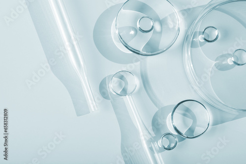 Chemical laboratory research. Abstract cosmetic laboratory. Glass model of molecules.