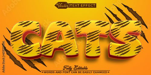 Wild Cats Claw Cartoon Orange Vector Editable Text Effect Template