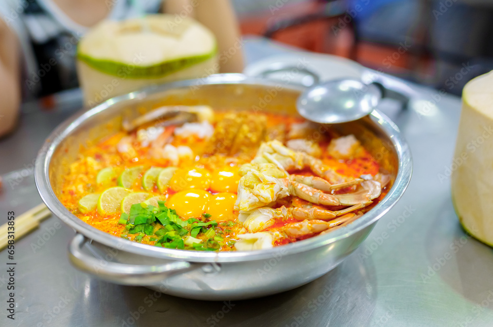 Largest soup in Bangkok called Tom Yam Mama noodles soup Stock Photo