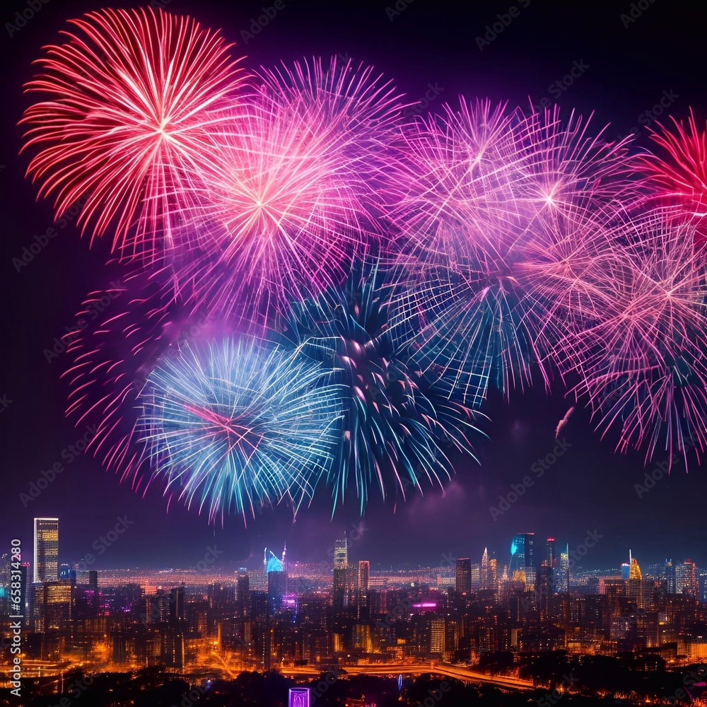 the Fireworks over the big city new year celebrating generative ai illustration art the Fireworks over the big city new year celebrating generative ai illustration art