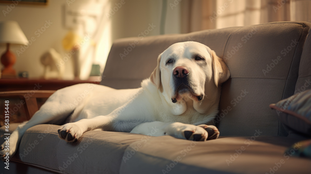 Labrador dog sleeping on the couch at home Labrador dog sleeping on the couch at home