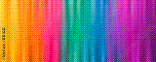Colorful mosaic pixel art texture. Pixelated rainbow vertical gradient background with dither effect. Vector background