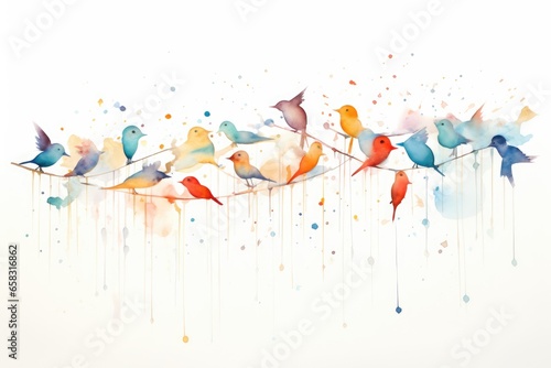 "Graceful Festive Bird Formation in Minimalist Watercolor" Ai generated.