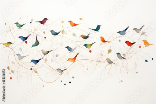 "Festive Birds Take Flight in Minimalist Watercolor Art" Ai generated.