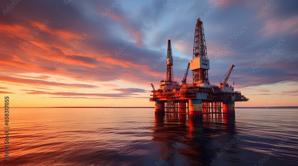 A platform on the water, an oil rig, an industrial enterprise for the extraction of oil, gas and other resources.